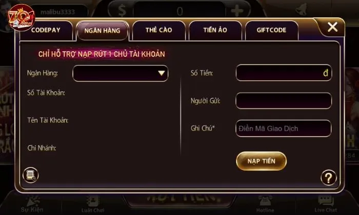 Sicbo tài phú Zowin Nạp tiền vào tài khoản Sicbo tài phú Zowin